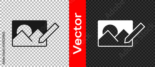 Black Photo retouching icon isolated on transparent background. Photographer, photography, retouch icon. Vector