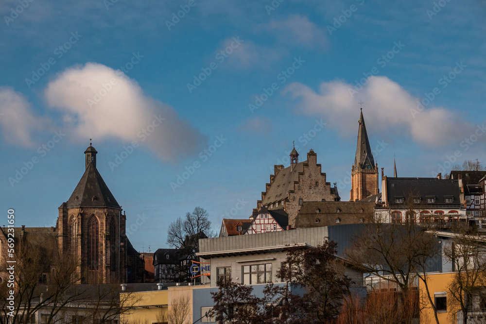 Marburg Ansicht zur Stadt von Lahnufer aus