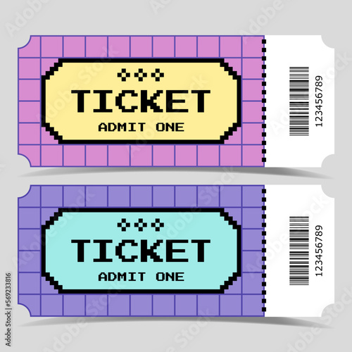 Colorful pixel tickets in a retro style. Vector illustration