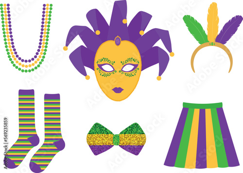 Collection Mardi gras carnival traditional symbol vector illustration