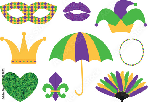 Collection Mardi gras carnival traditional symbol vector illustration