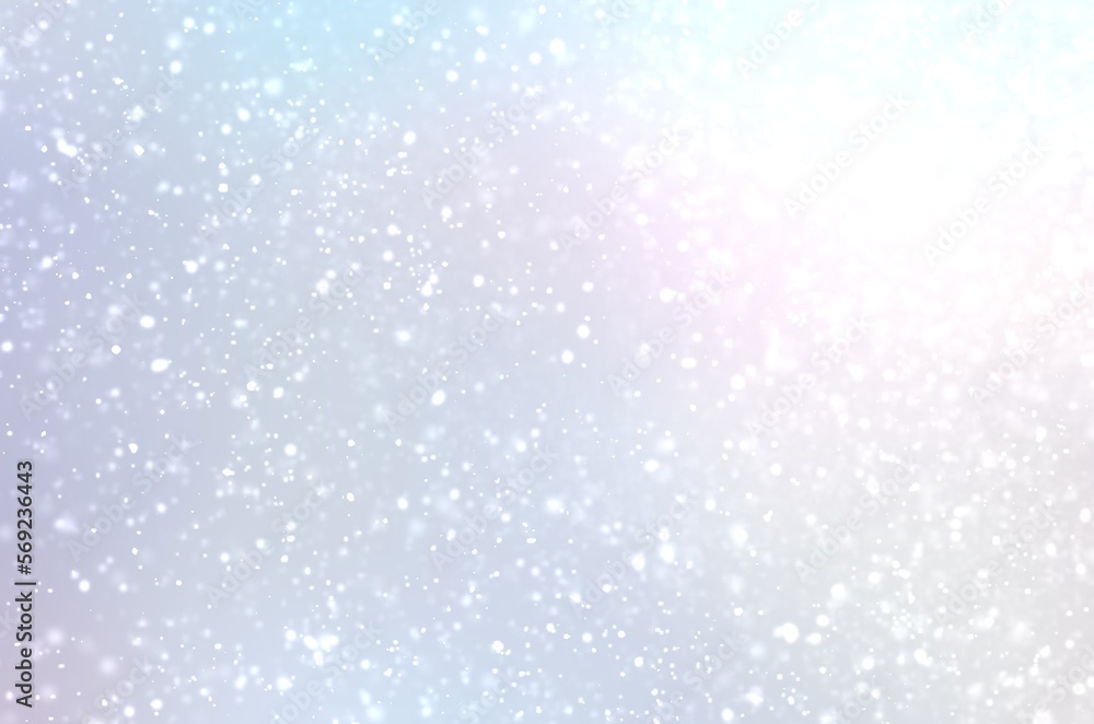 Obraz premium Light falling snow on pearlescent airy background. Abstract texture. Winter sky.