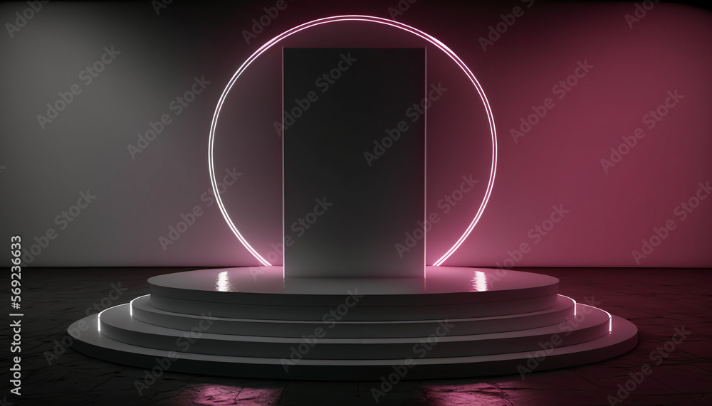 Stylish podium with neon illumination. AI Generative Stylish podium with neon illumination. AI Generative