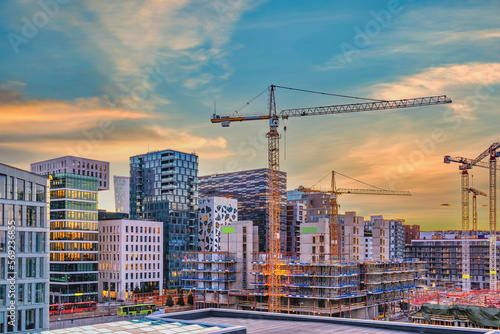 Photography Oslo Norway, sunrise city skyline at business district and Barcode Project