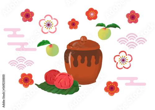 可愛くて美味しそうな梅干しのデザインセット（横）