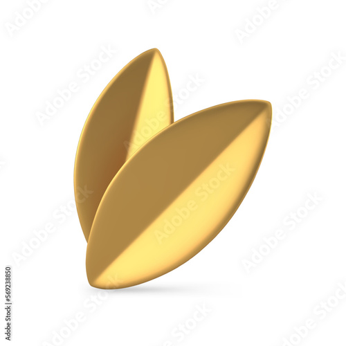 Golden leaves Easter bauble decor element botanical flora growing minimalist 3d icon vector