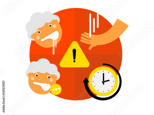 Cartoon of cerebrovascular accident warning signs, symptoms of strok.