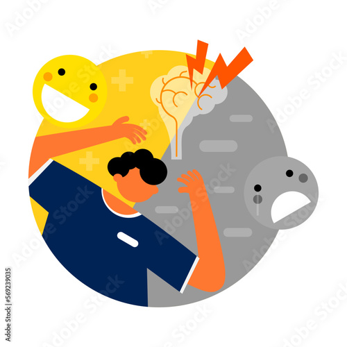 Cartoon of bipolar condition patient.