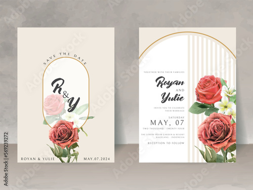 romantic red roses wedding invitation card