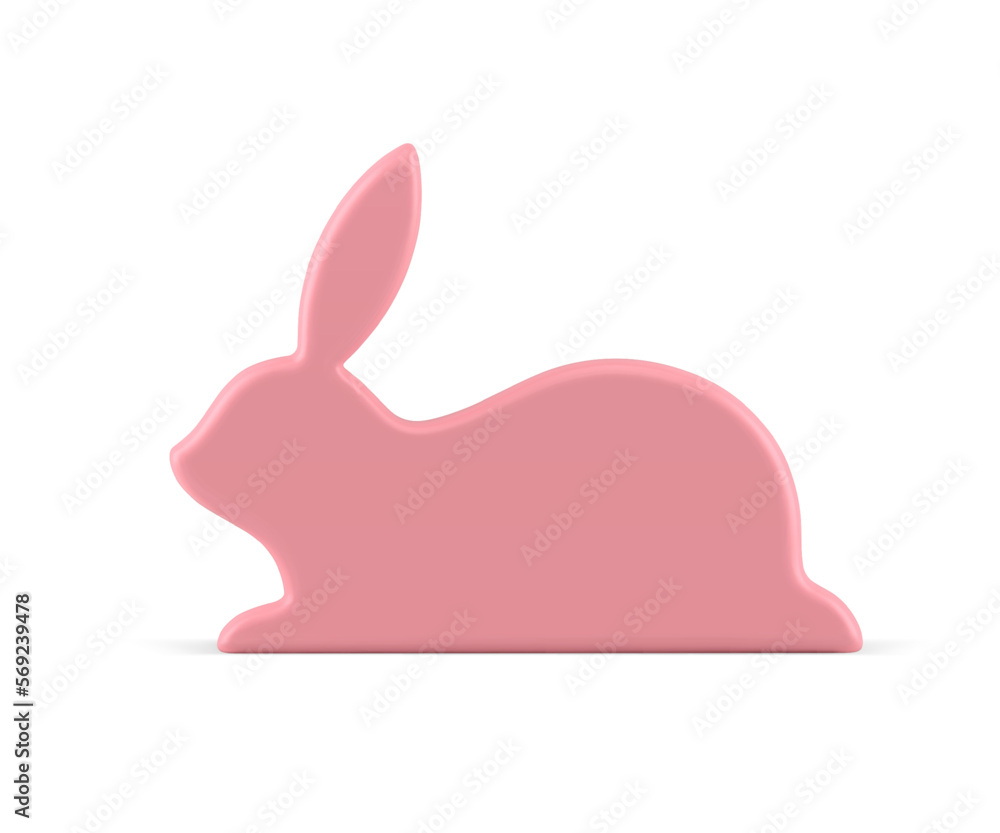 Pink Easter rabbit glossy statuette with paws and long ears side view 3d icon realistic vector Pink Easter rabbit glossy statuette with paws and long ears side view 3d icon realistic vector