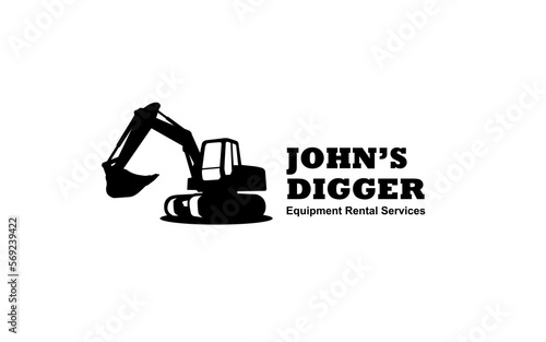 Excavator symbol with silhouette style for logo template, sign and brand.