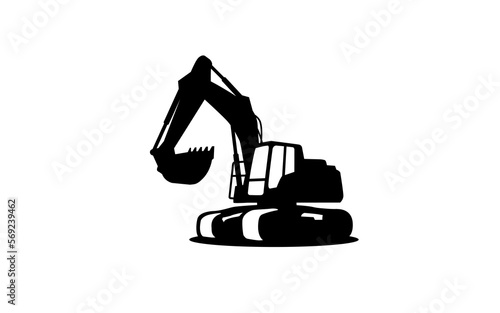 Excavator symbol with silhouette style for logo template, sign and brand.