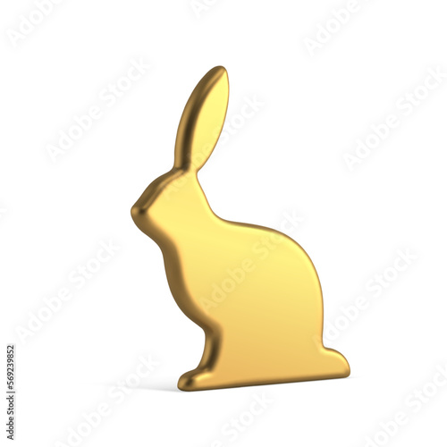 Easter rabbit with long ears golden slim premium decorative statuette isometric 3d icon vector