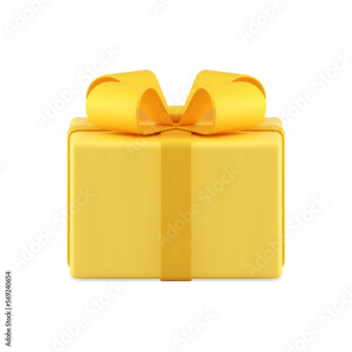 Yellow gift box glossy surprise container for festive holiday celebration 3d icon realistic vector