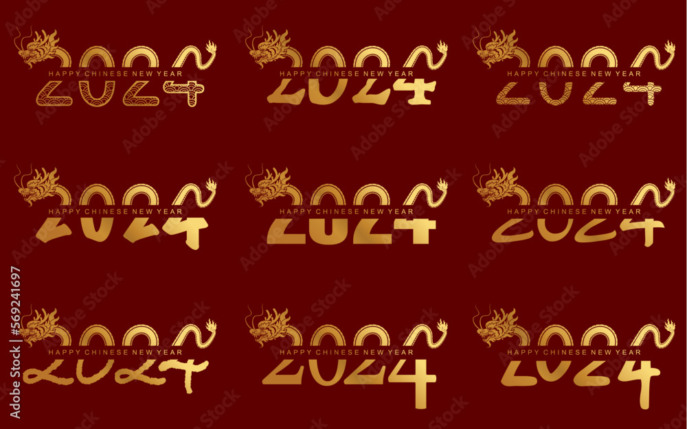 Happy chinese new year 2024 the dragon zodiac sign with flower,lantern,asian elements gold paper cut style on color background. ( Translation : happy new year 2024 year of the dragon ). Happy chinese new year 2024 the dragon zodiac sign with flower,lantern,asian elements gold paper cut style on color background. ( Translation : happy new year 2024 year of the dragon ).