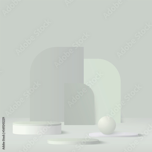 3d gray color podium and minimal white color wall scene. 3d podium minimal abstract background. Vector