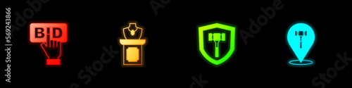 Set Bid, Auction jewelry sale, hammer and icon. Vector