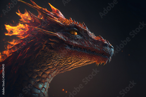 Fire Dragon - Mythology creature - fantasy illustration - wyvern - Generative AI