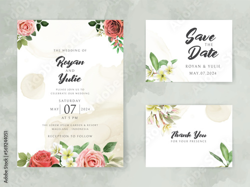 romantic red roses wedding invitation card