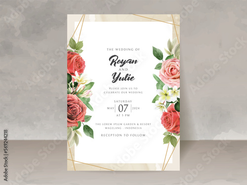 romantic red roses wedding invitation card