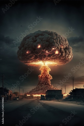 Image of cityscape with nuclear explosion created using generative ai technology