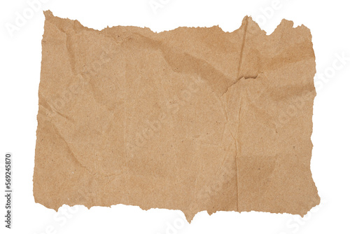 Brown butcher paper ripped rectangle isolated on white