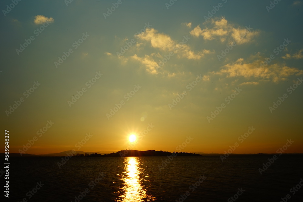 Isola Polvese after the sunset, Trasimeno Lake, Perugia, Umbria, Italy Isola Polvese after the sunset, Trasimeno Lake, Perugia, Umbria, Italy