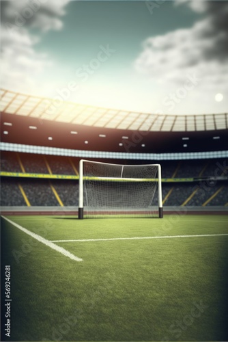 Close up of goal at football stadium created using generative ai technology