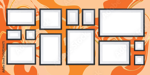 Picture frame vector. Photo art gallery.Picture frame vector.Black photo frame on wall. Square frame set. Blank pictures. Vector decoration element. 3D poster with shadow for presentations