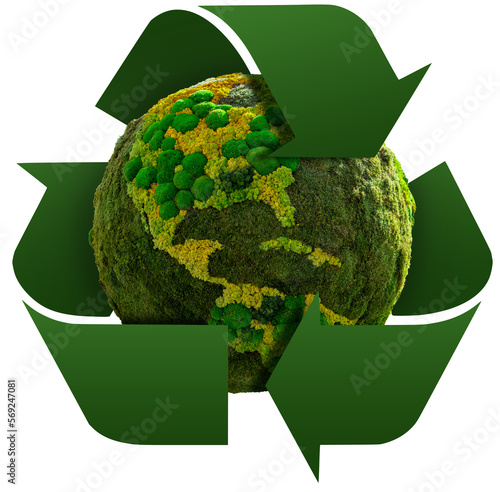 Green planet Earth with recycling symbol