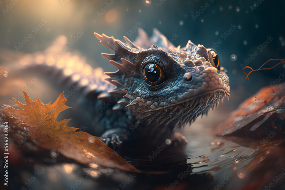 Baby Snow Dragon - Mythology creature - fantasy illustration - wyvern - Generative AI