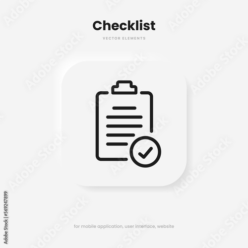 Tasks clipboard icon. Task done sign. Approved document icon. Project completed. Check Mark sign. Worksheet sign. Application form. Fill in the form. Report. Checklist icon