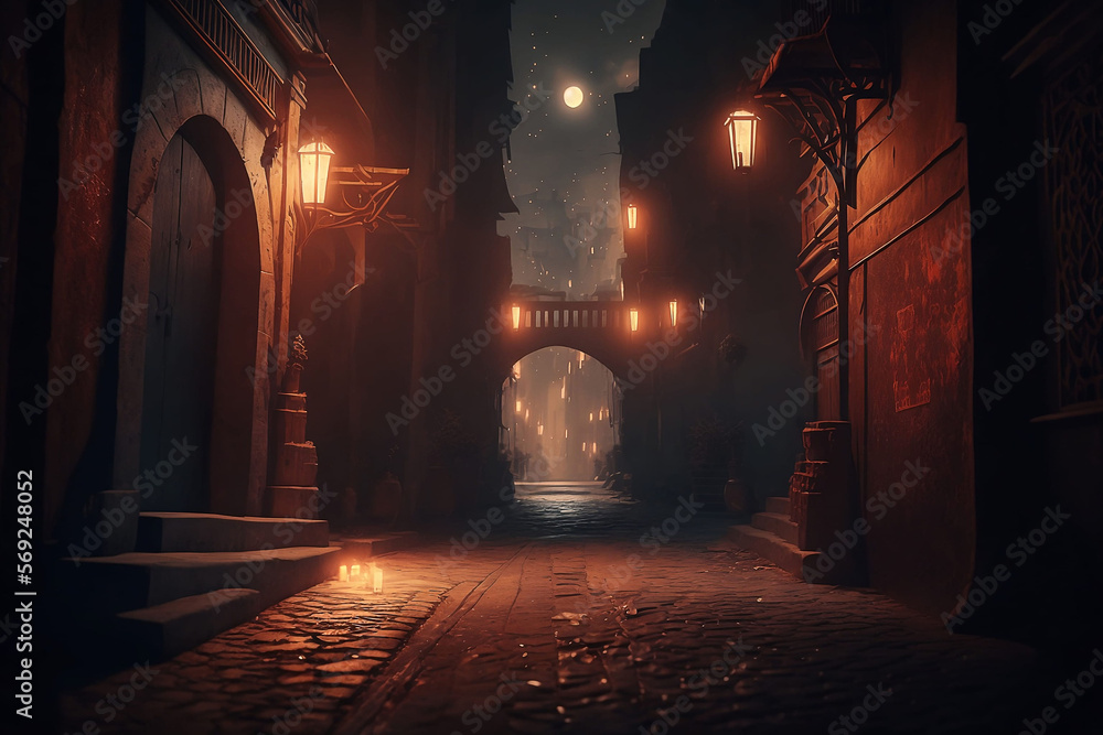 Mystical Red Light Alley. Ai generative