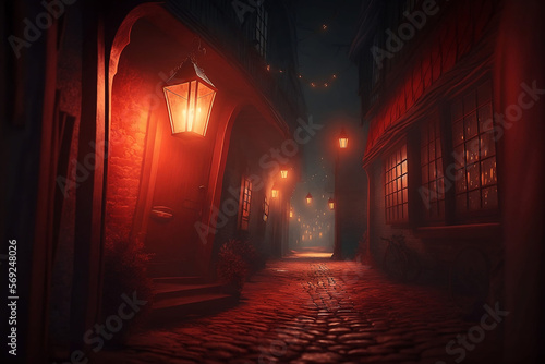 Mystical Red Light Alley. Ai generative