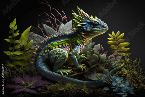 Flower baby Dragon - Mythology creature - fantasy illustration - wyvern - Generative AI
