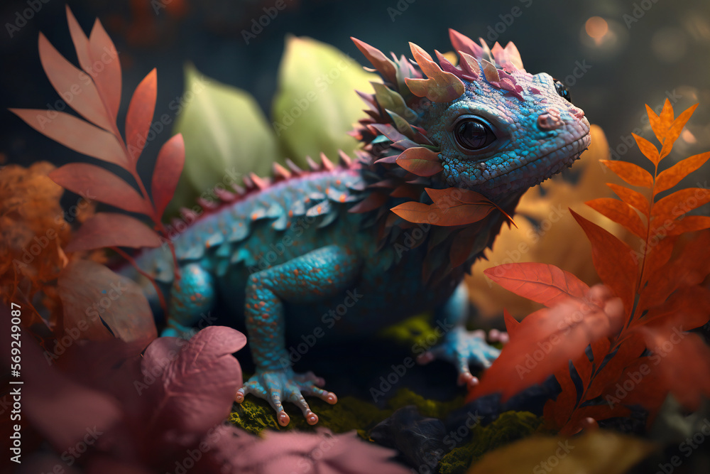 Colored baby Dragon - Mythology creature - fantasy illustration - wyvern - Generative AI