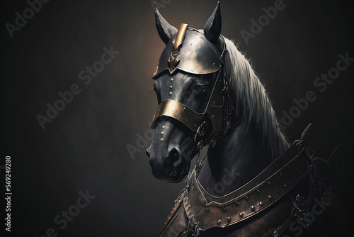 horse on black with armor