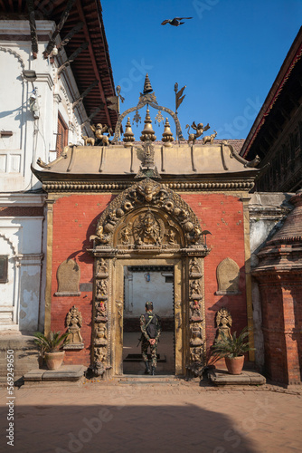 The golden gate of Bhaktapur in Bhaktapur Durbar Square, Nepal. It is the entrance to the main courtyard of the palace of fifty-five windows