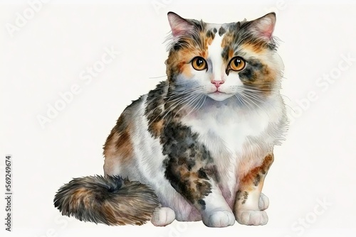 Calico Kitten, Isolated, Watercolor Illustration 