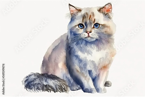 Siberian Kitten, Isolated, Watercolor Illustration 