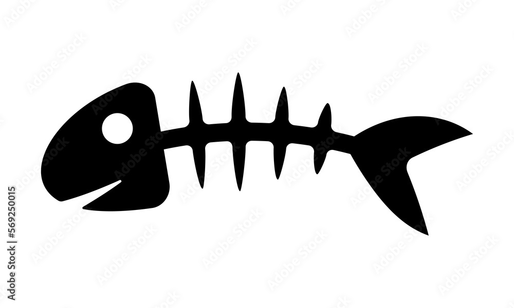Fish skeleton icon Gnawed black bones with spine and head as symbol of Fish skeleton icon Gnawed black bones with spine and head as symbol of