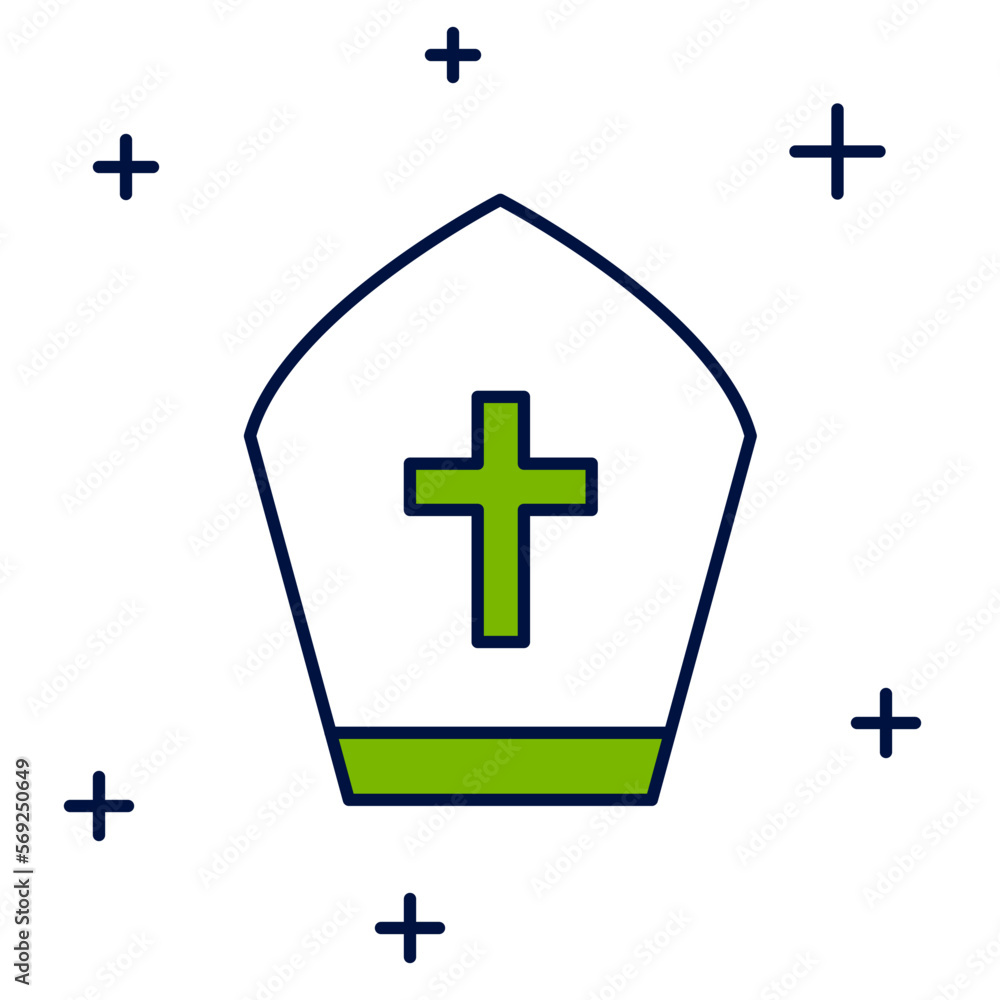 Obraz premium Filled outline Pope hat icon isolated on white background. Christian hat sign. Vector