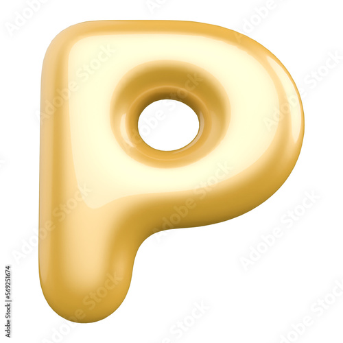 3d letter P . 3d alphabet gold