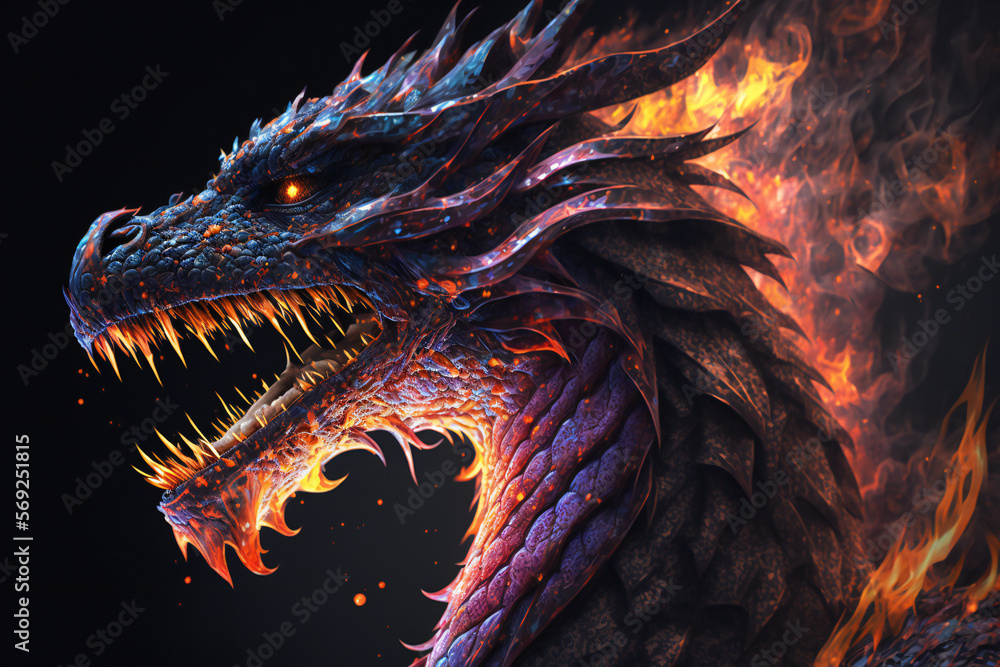 Colored Dragon - Mythology creature - fantasy illustration - wyvern - Generative AI Colored Dragon - Mythology creature - fantasy illustration - wyvern - Generative AI