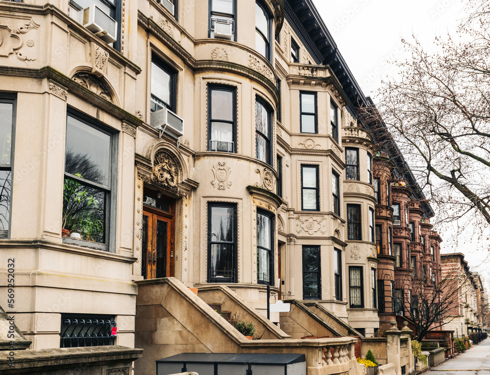 Fototapeta premium Brooklyn typical facades & row houses in an iconic neighborhood of Brooklyn. Park Slope, New York