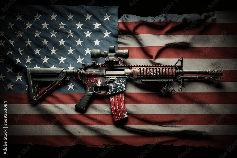 M16A1 rifle, usa flag background, generative ai Stock Illustration ...