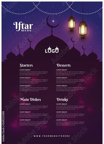 Traditional and Cultural ramadan kareem iftar menu Design