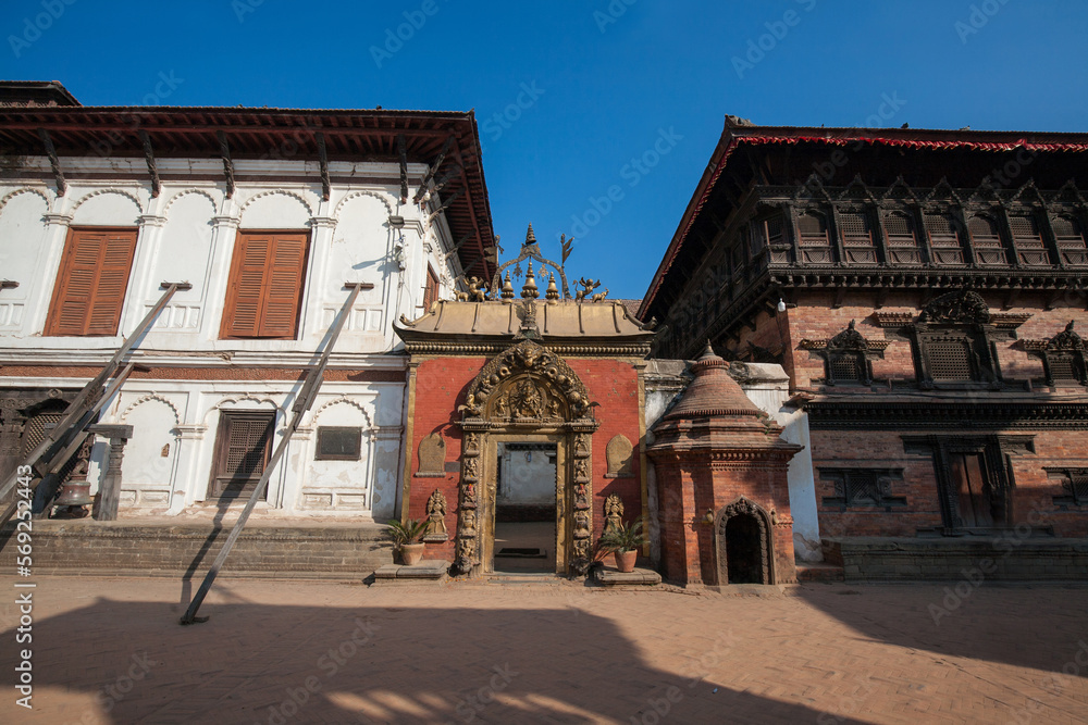 The golden gate of Bhaktapur in  Bhaktapur Durbar Square, Nepal. It is the entrance to the main courtyard of the palace of fifty-five windows