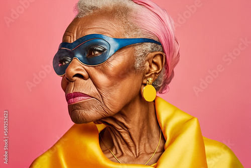 Generative ai strong and confident superhero black grandma.