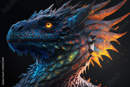 Colored Dragon - Mythology creature - fantasy illustration - wyvern - Generative AI